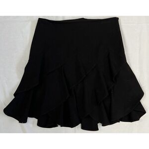 CACHE Polyester Blend Black Asymmetrical Tiers Skirt Zip Closure Size 0